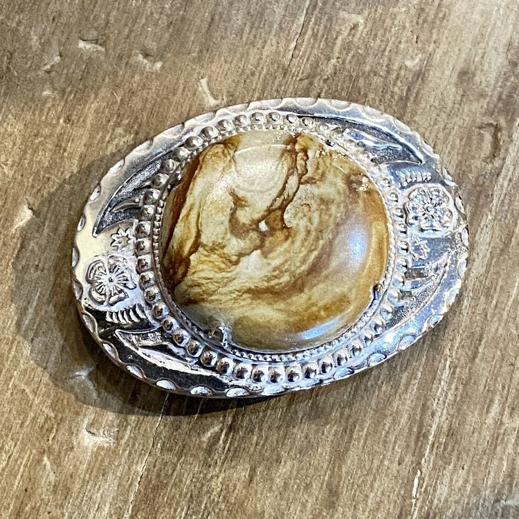 Silver Brown Stone Belt Buckle