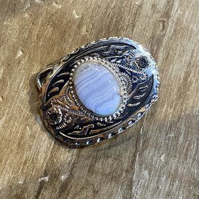 Silver Belt Buckle w/ Light Blue Stone
