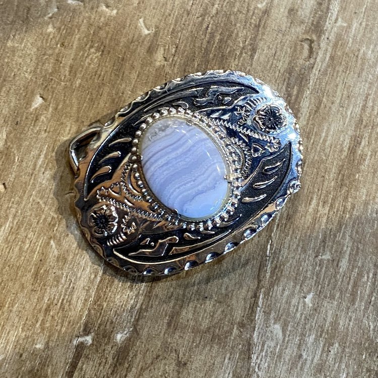 Silver Belt Buckle w/ Light Blue Stone