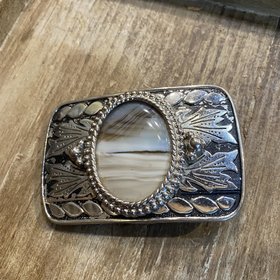 Silver Mounted Stone Belt Buckle