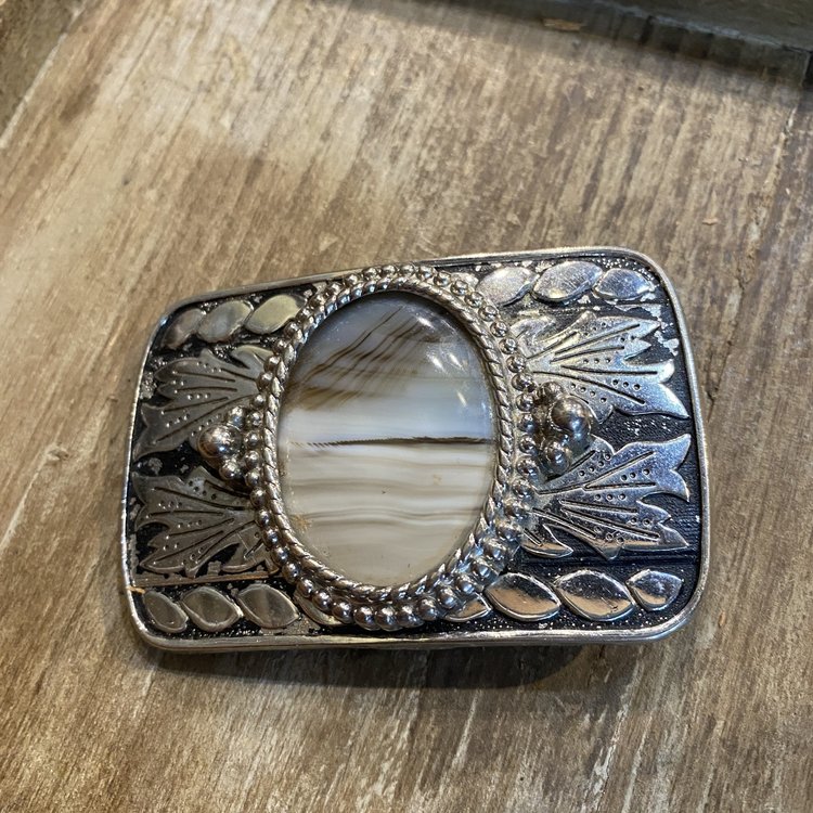 Silver Mounted Stone Belt Buckle