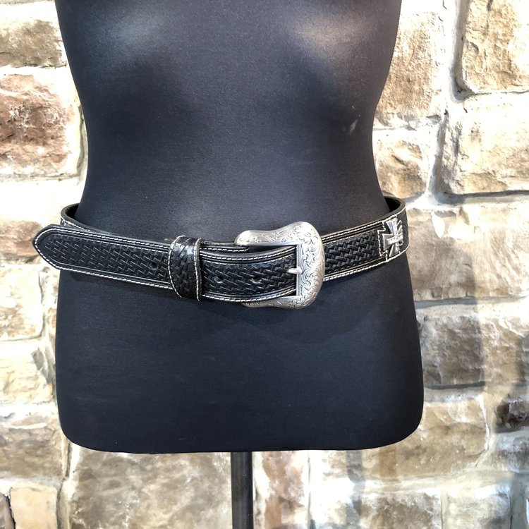 Nocona Black Woven Cross Jeweled Belt, Size 42