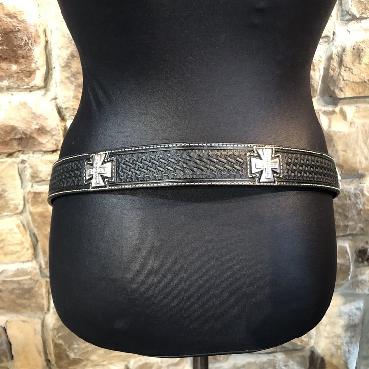 Nocona Black Woven Cross Jeweled Belt, Size 42