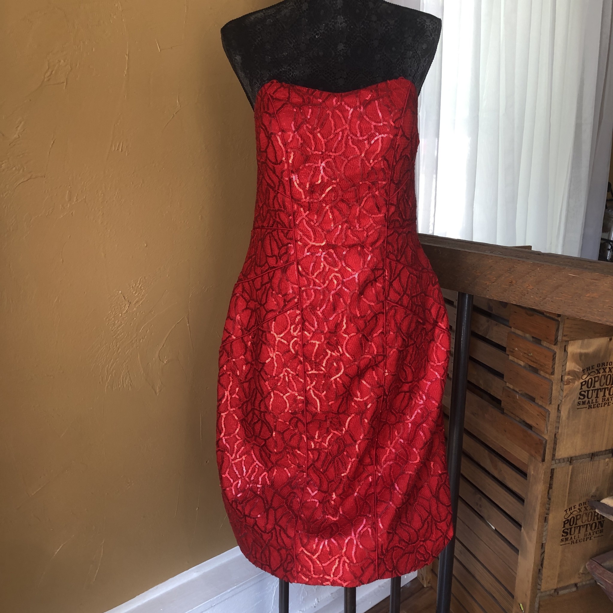 open lace back dress Sabrina Dress in Red Sequin Velvet  Leslie Courreges