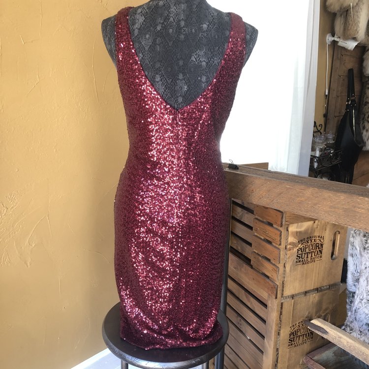 Ralph Lauren Vibrant Garnet Sequin Cocktail Dress, Size L