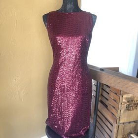 Ralph Lauren Vibrant Garnet Sequin Cocktail Dress, Size L