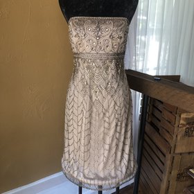 Sue Wong Beige Strapless Embellished Party Dress, Size 12