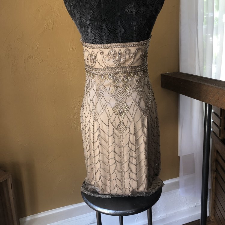 Sue Wong Beige Strapless Embellished Party Dress, Size 12