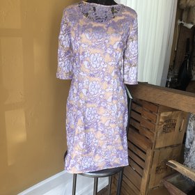 Alex Evenings Purple and Nude Lace Sheath Dress, Size 14P