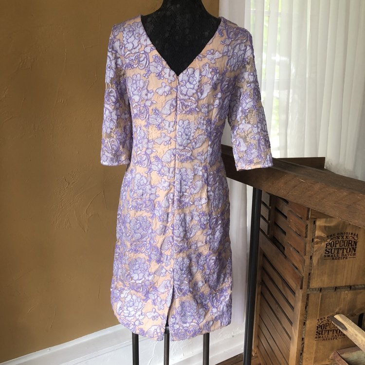 Alex Evenings Purple and Nude Lace Sheath Dress, Size 14P