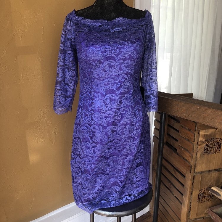 Izilady Purple Lace Sheath Dress with 3/4 Sleeve, Size L