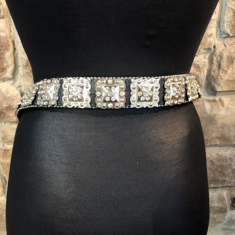Nocona Black Square Studded Belt, Size XL