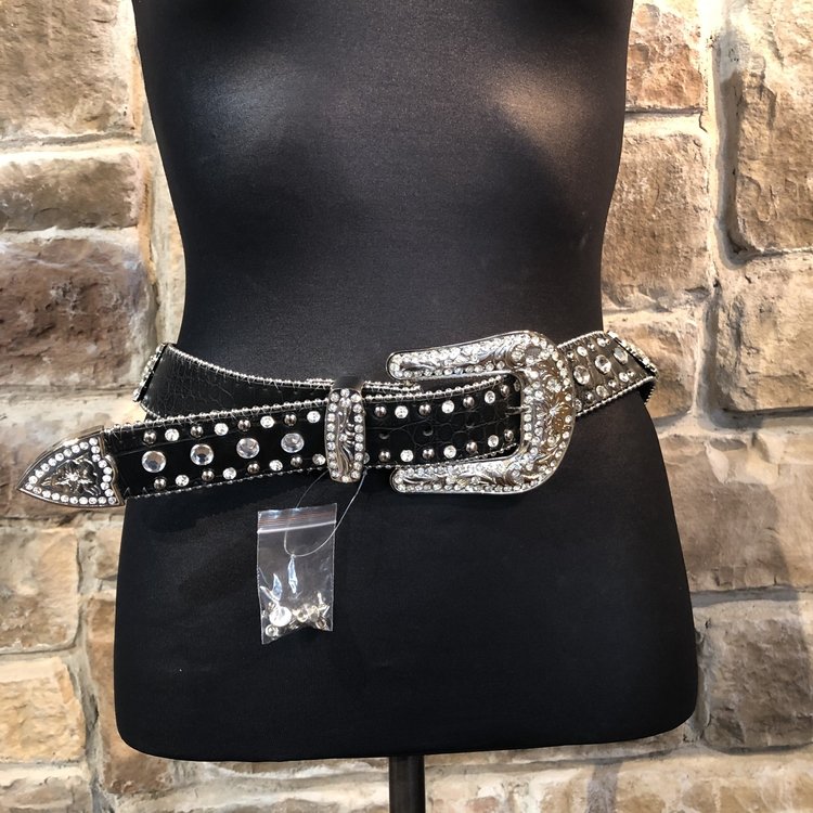 Nocona Black Square Studded Belt, Size XL