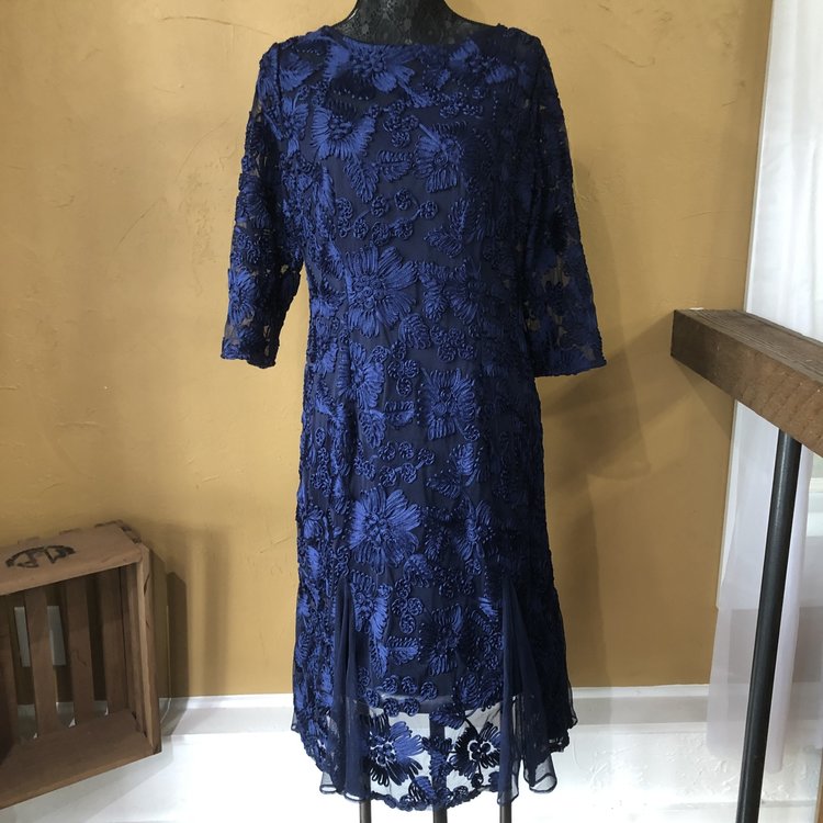 Alex Evenings Navy Fit and Flare Cocktail Dress, Size 14P
