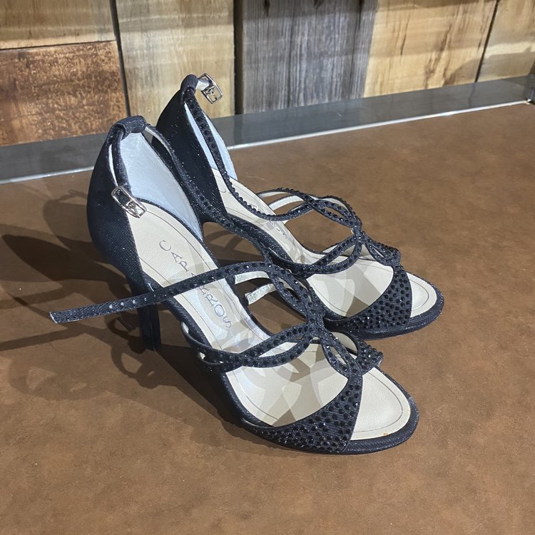 Black Jeweled Open Toe Heel, Size 6.5