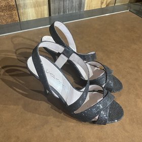 Black Glitter Open Toe Heel, Size 6