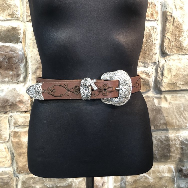 Brown Embroidered Belt, Size S