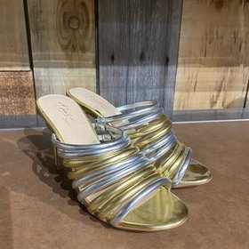 Gold and Silver Open Toe Heel, Size 5