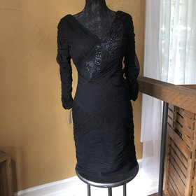 Sue Wong Black Long Sleeve Dress, Size 8