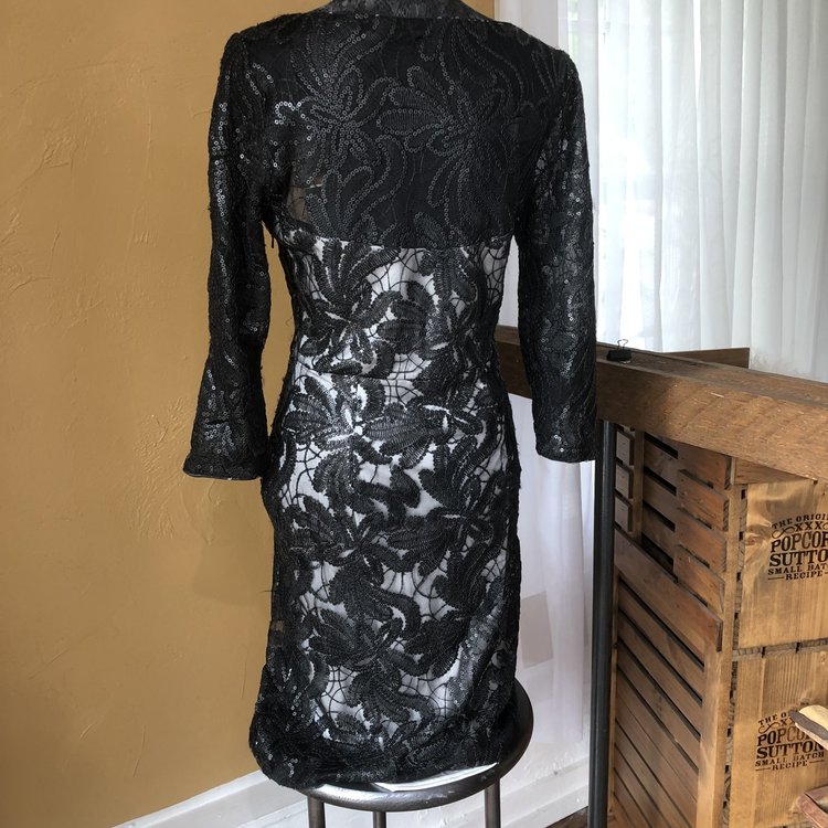 Sue Wong Black Lace Inspired Illusion Dress, Size 12