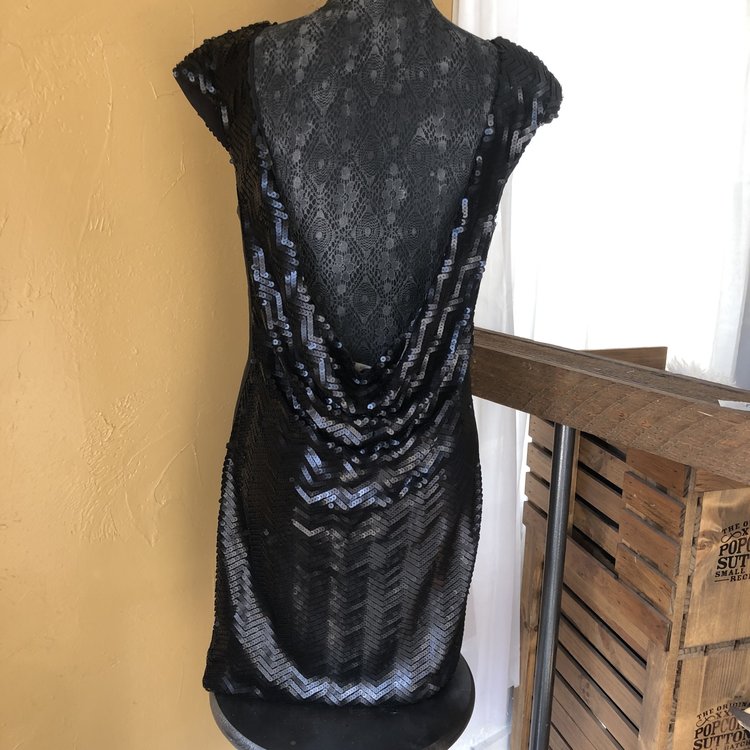 Rachel Zoe Black Sequin Dress With Low Back, Size 12