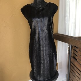 Rachel Zoe Black Sequin Dress With Low Back, Size 12