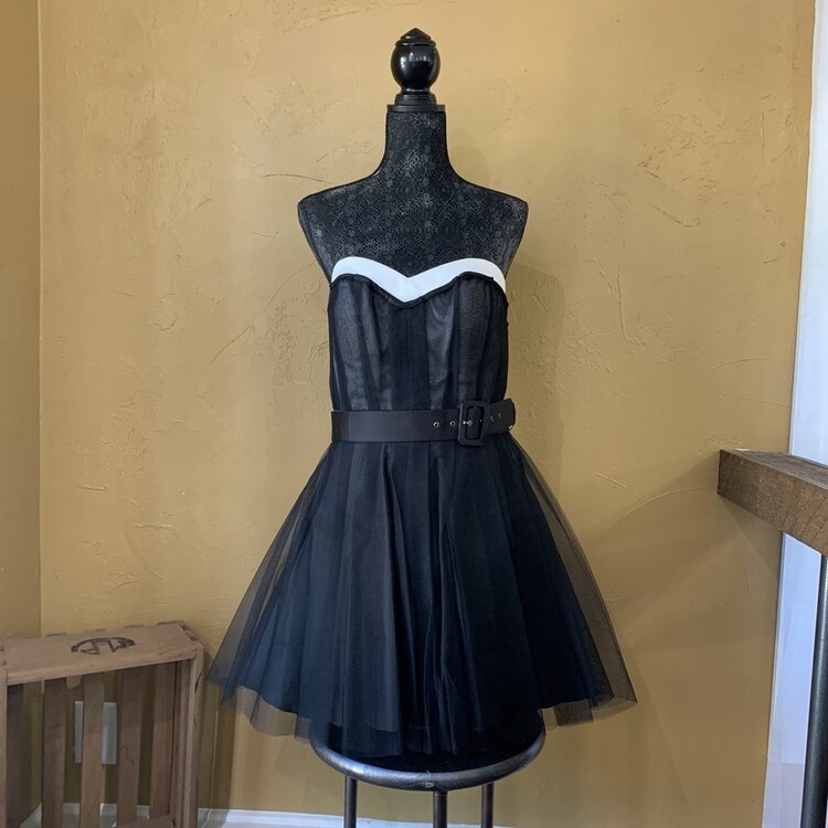 Jovani Black Strapless Fit and Flare with Belt, Size 12