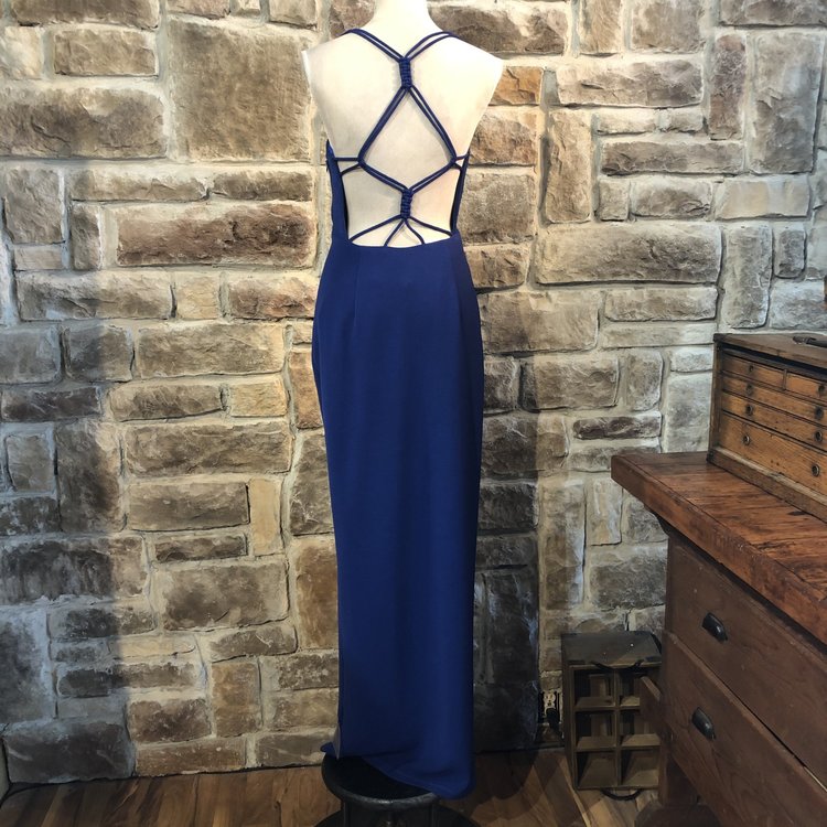 Bariano Blue Corset Front Strappy Back Gown, Size S