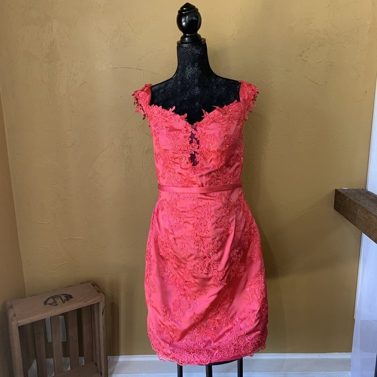 Love Hot Pink Embroidered Sheath Dress, Size 16