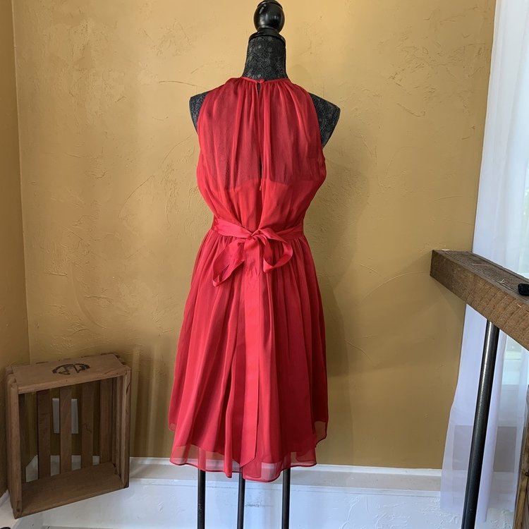 Adrianna Papell Red Belted Pleated Sheath, Size 16