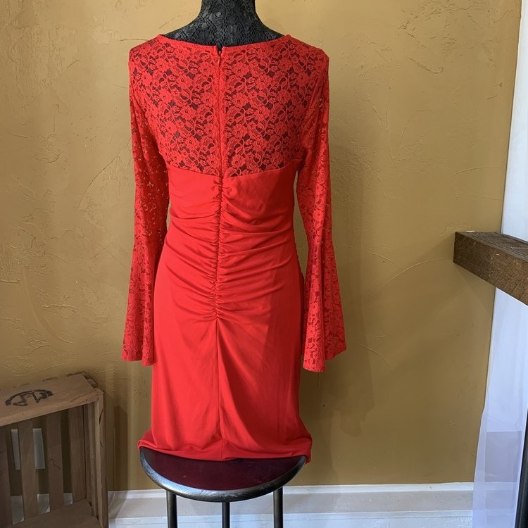 INC Red Lace Long Sleeve Dress, Size XL
