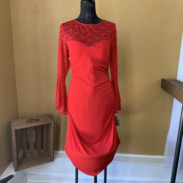 INC Red Lace Long Sleeve Dress, Size XL