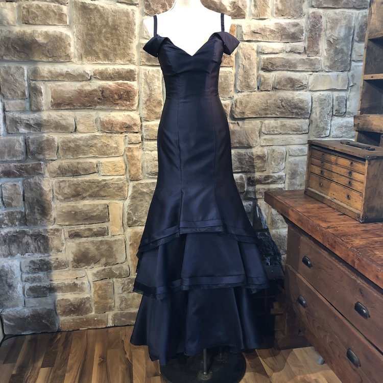 Xscape Navy Off-Shoulder Gown, Size 2