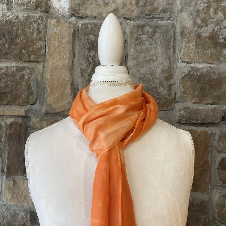 Orange Hand Died Colorfast Silk Scarf, 71 x 8