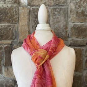 Pink and Orange Tropical Print Scarf, 75 x 13