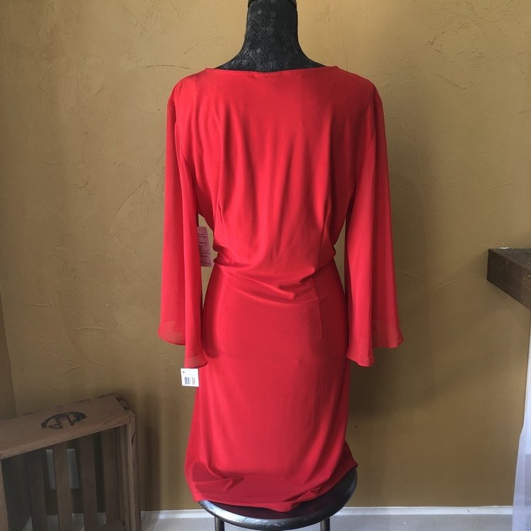 MSK Red Long Sleeve Sheath Dress with Rhinestones, Size 16