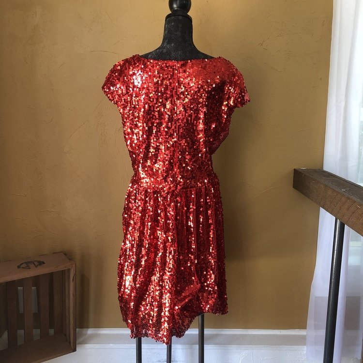 Red Dot Boutique Full Sequin Skater Dress, Size XXL