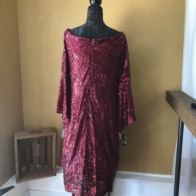 Betsy & Adam Red Sequined Dress with Long Sleeves, Size 20W