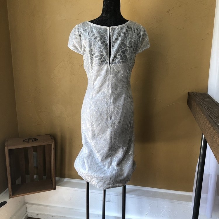 Adrianna Papell Silver Sequin Leaf Dress, Size L