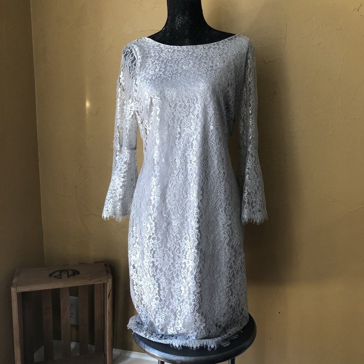 Calvin Klein Grey Lace Bell Sleeve, Size 12