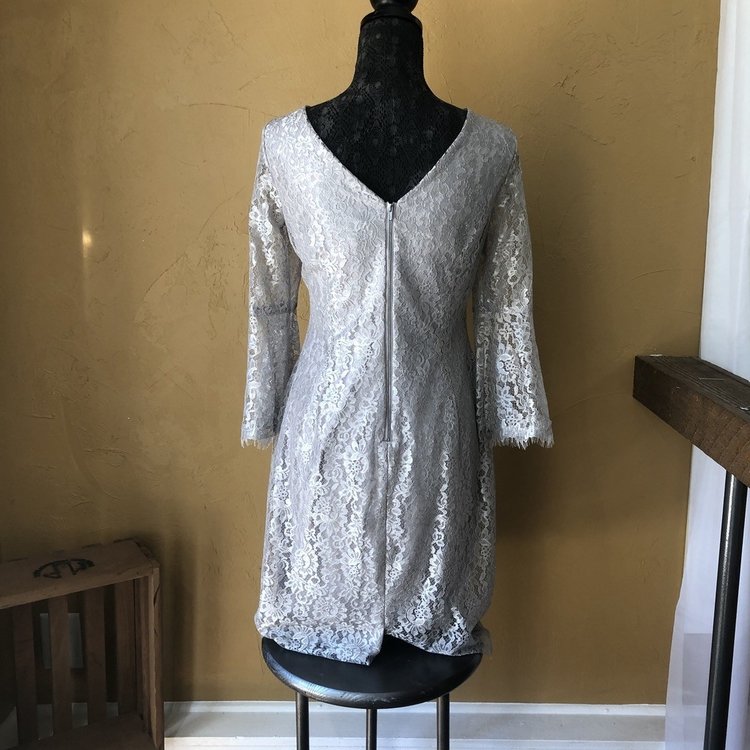Calvin Klein Grey Lace Bell Sleeve, Size 12