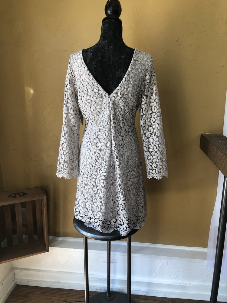 Betsy & Adam Beige Lace Shimmer Dress, Size 14