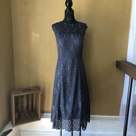 Betsy & Adam Gray Lace Beaded Dress, Size 18W