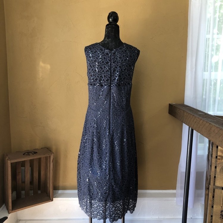 Betsy & Adam Gray Lace Beaded Dress, Size 18W