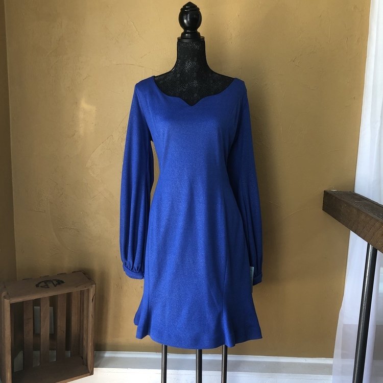 B Michael Blue Shimmer Long Sleeve Party Dress, Size 16