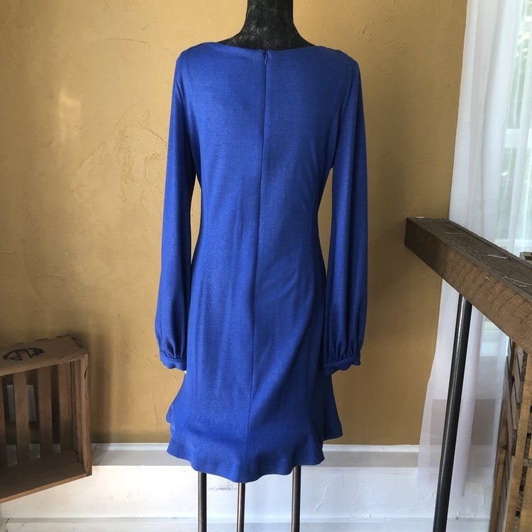 B Michael Blue Shimmer Long Sleeve Party Dress, Size 16