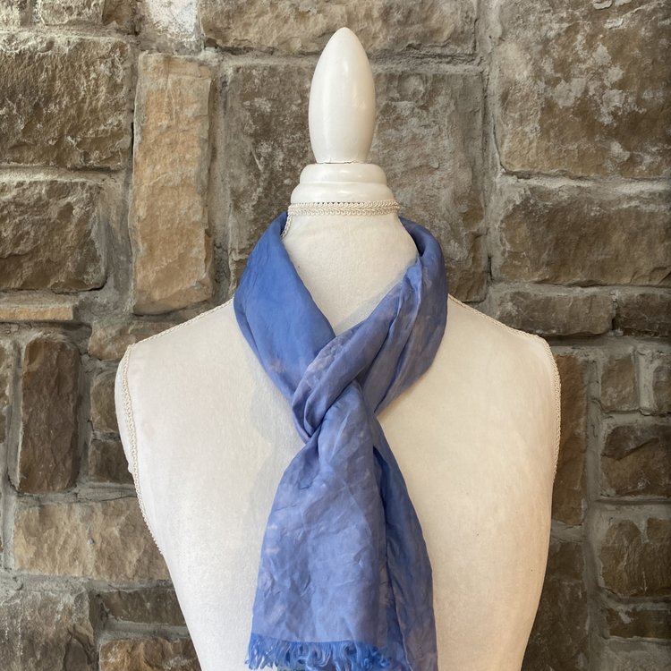 Blue Hand Dyed Colorfast Silk Scarf, 71 x 8