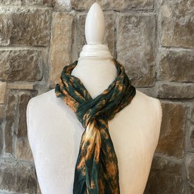 Green and Orange Hand Dyed Colorfast Silk Scarf, 71 x 8