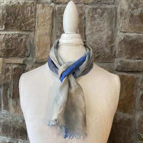 Blue and White Hand Dyed Colorfast Silk Scarf, 50.25 x 12.25