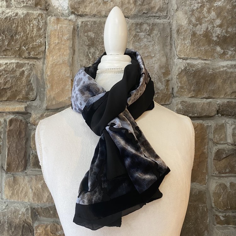 Black and Gray Velvet Scarf, 60 x 10